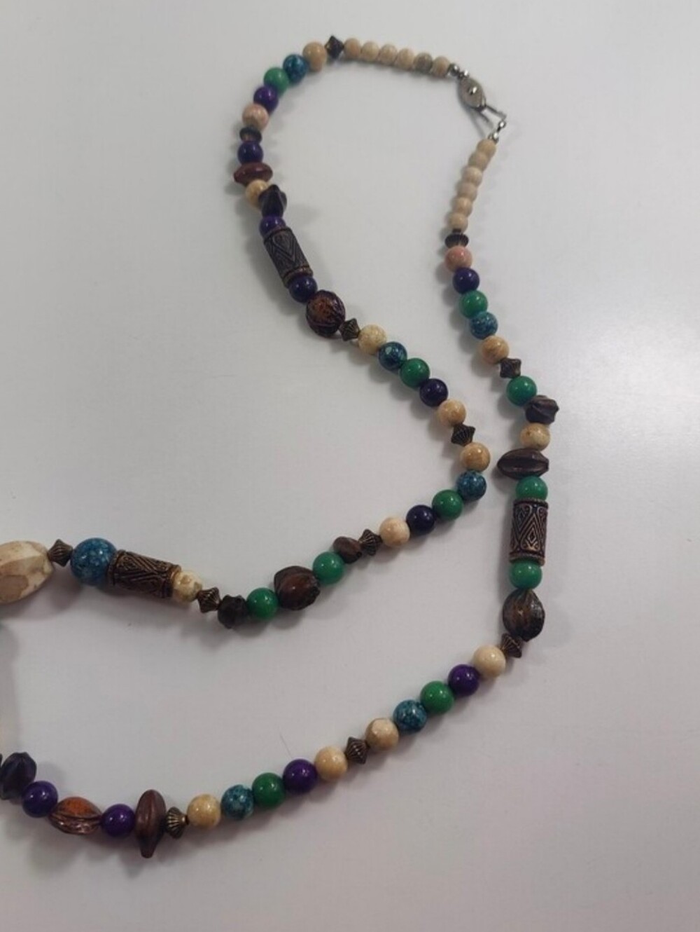Boho Green Layered Necklace Bundle Jade Agate Jasper Glass Beads Artisan 3 Pc - Picture 10 of 16
